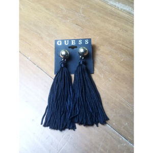 NWT Guess Tassel Earrings Black Gold